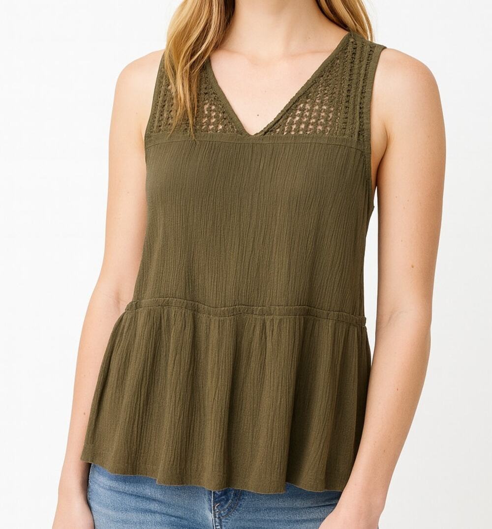 a.n.a A New Approach Womens Brown Sleeveless Lace Top Medium Rayon Poly